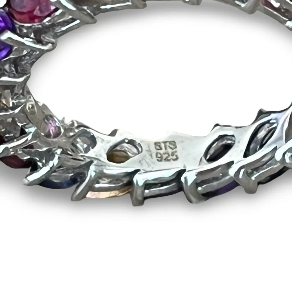 Sterling Silver Multi-Colored Pear-Shaped Stone Eternity Band Size 8